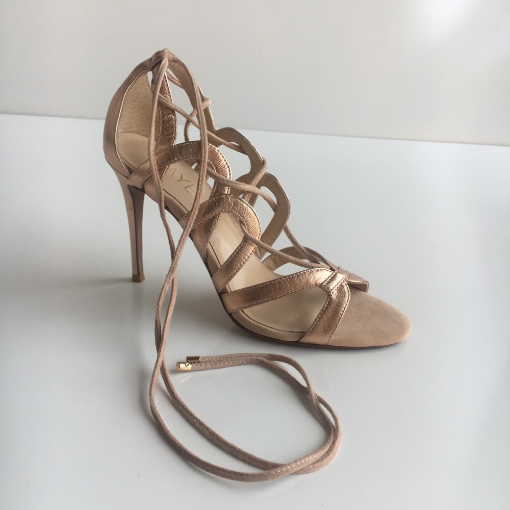 RAYE Metallic Lace-Up Strappy Sandal Heels